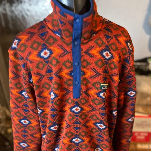 L.L.Bean XL Tall Aztec Snap Fleece Pullover - Picture 1 of 8